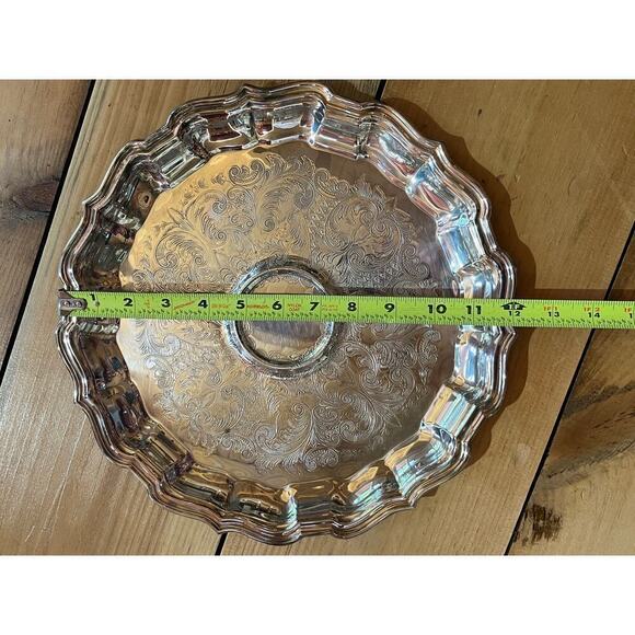 Vintage Sheffield Silver Co. Chippendale. round platter w/raised center 4 bowl. - Picture 6 of 6